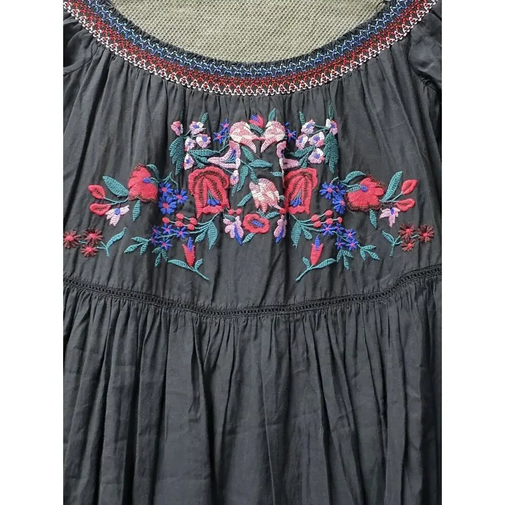 Free People Sunbeams Dress Womens Small A-Line Floral Off Shoulder Mini Cottage - Picture 6 of 8